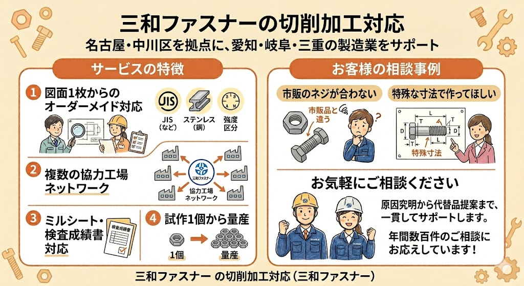 三和ファスナーの切削加工対応