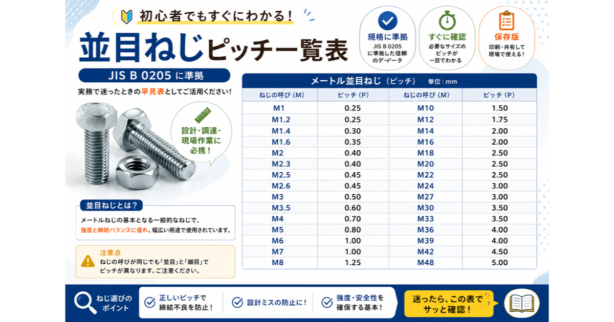 並目ピッチ早見表【M3・M6・M8・M10・M12・M16・M20・M24・M30】JIS規格完全版のサムネイル