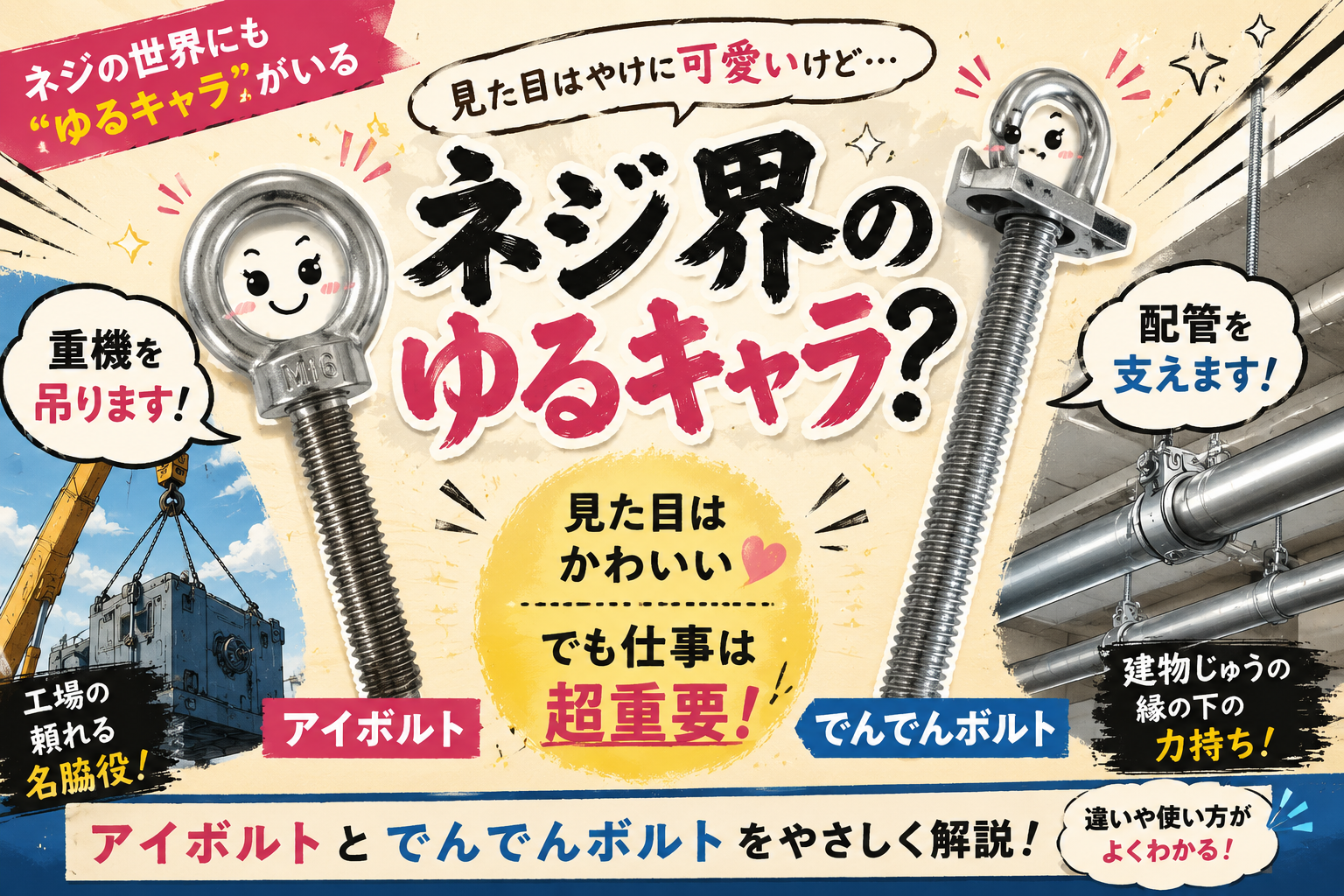 アイボルトとでんでんボルトとは？可愛い見た目で現場を支える名脇役【役割・使い方】のサムネイル