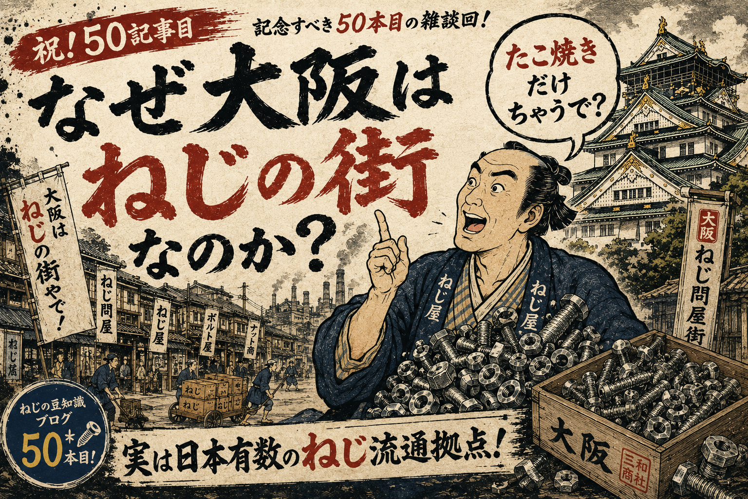 なぜ大阪は「ねじの街」なのか？ねじ・ボルト会社が大阪に多い理由をゆるく深掘り【祝・50記事】のサムネイル