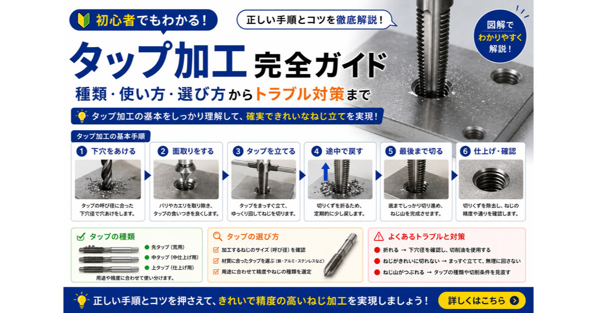 タップ加工とは？下穴径・タップ折れ・基礎知識を専門商社が完全解説のサムネイル