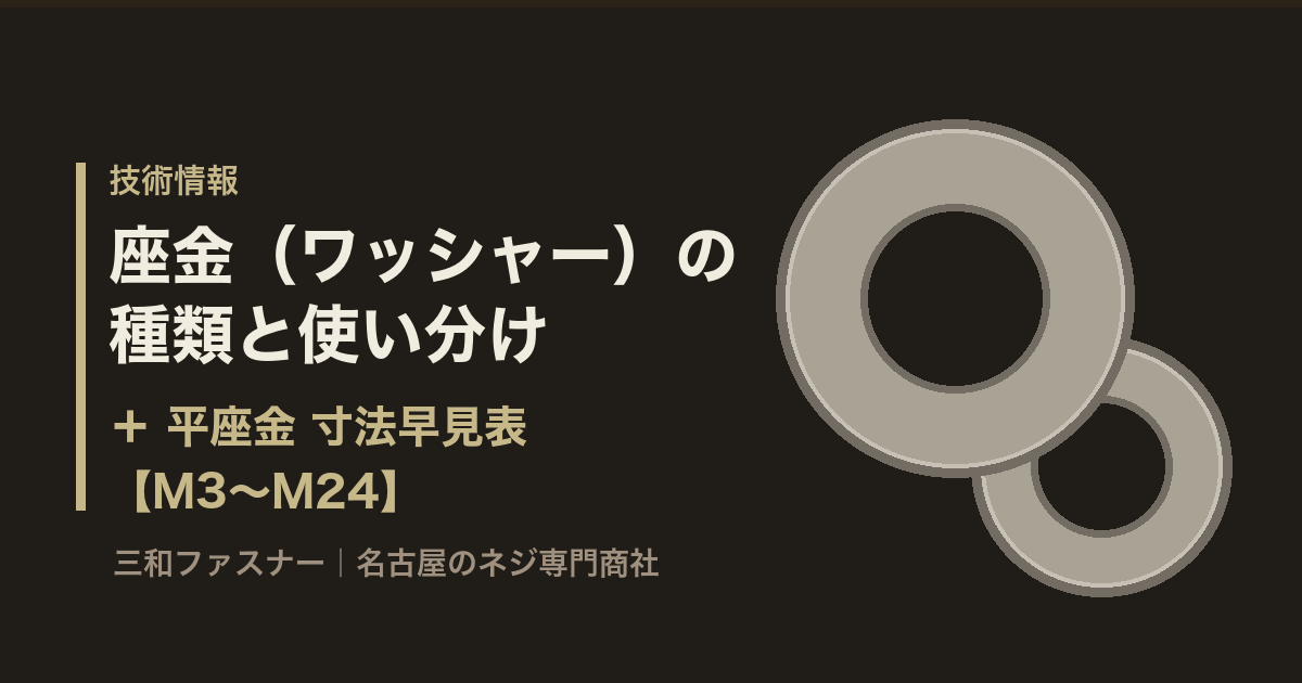 座金（ワッシャー）の種類と使い分け完全ガイド｜平・ばね・歯付きの役割と平座金の寸法早見表【M3〜M24】のサムネイル